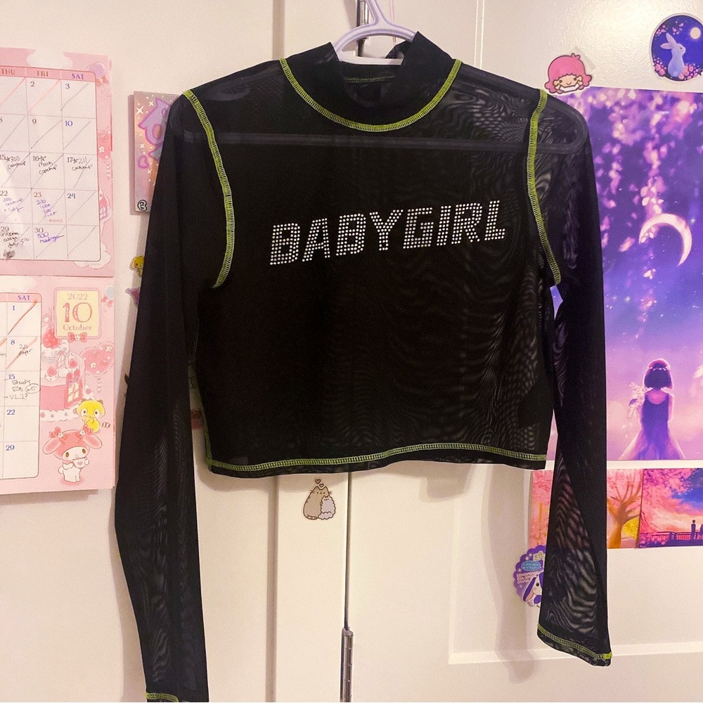 URBAN OUTFITTERS 🌸 MESH BABYGIRL BEDAZZLED TOP (Y2K)